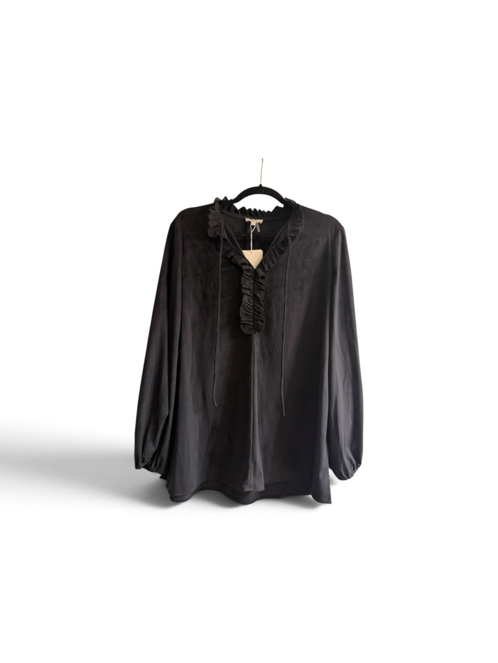 Tyler Boe Black Ruffle-Front Long-Sleeve Tunic